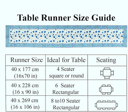 Queen Blue Hand Block Print 100% Cotton Reusable Table Runner 16" X 106" Inches - Image 9