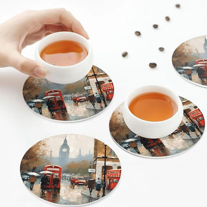 4Pcs Leather Coaster for Drinks London Impression Cup Coasters Aesthetic Drink - Image 6