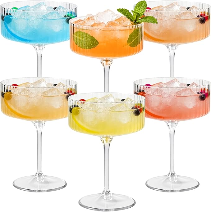 ZOMUIA Ribbed Coupe Glasses 6 Pcs, 10 oz Plastic Champagne Coupe Detachable by ZOMUIA