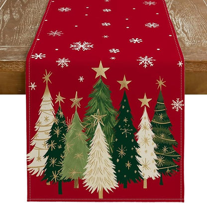 Christmas Table Runner 13x90 Inch, Xmas Trees Snowflakes Holiday Decorative by GEEORY