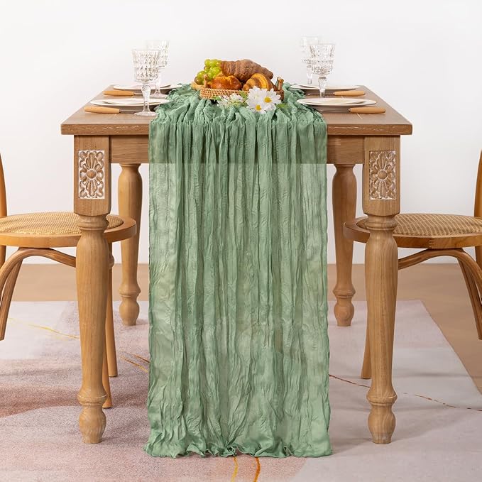 2 Pack Sage Green Cheesecloth Table Runner 10ft Boho Gauze Centerpiece | - Image 4