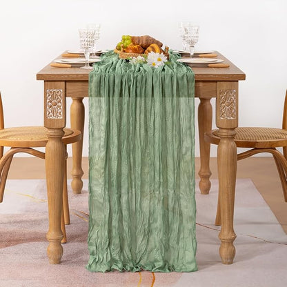 2 Pack Sage Green Cheesecloth Table Runner 10ft Boho Gauze Centerpiece | - Image 4