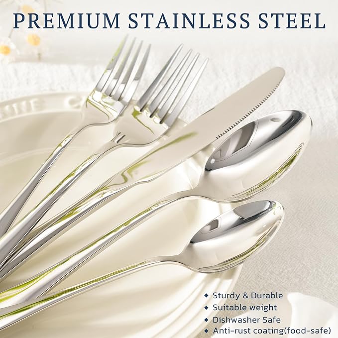 Astercook Silverware Set with Steak Knives 24-Piece Flatware Set - Image 3