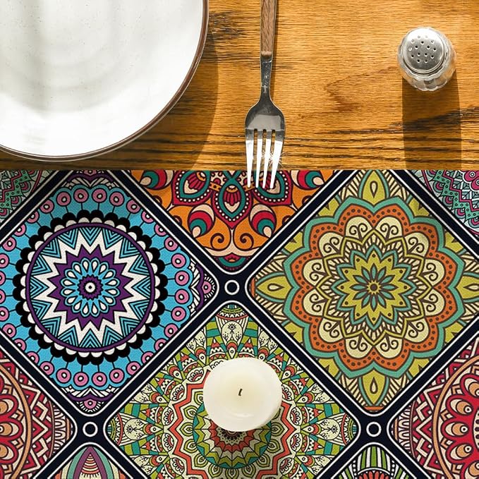 Artoid Mode Boho Bohemia Style Table Runner, Vintage Rustic Farmhouse Kitchen - Image 7