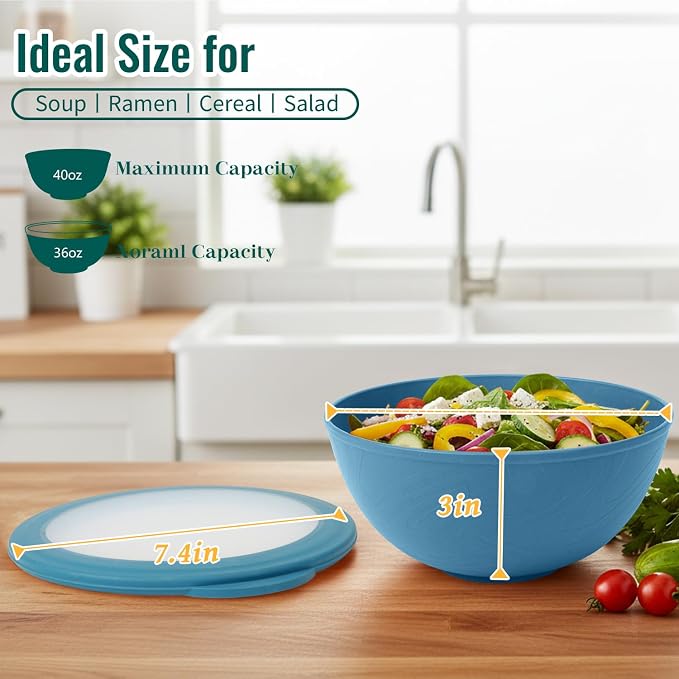 Soup Bowls with Lids, 40 OZ Wheat Straw Bowls Sets of 8, Unbreakable and - Image 3
