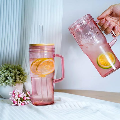 ANOTION Glass Cups with Handle, 24oz Glass Cups with Lids and Straws Travel - Image 4