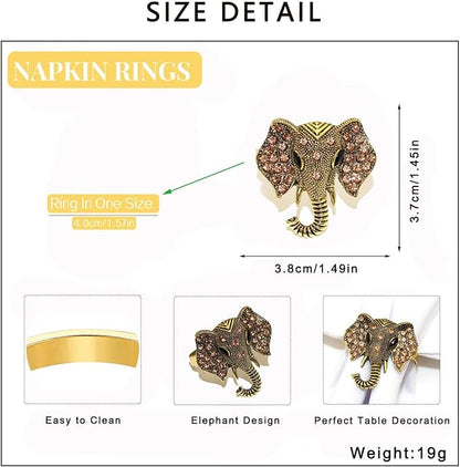 Elephant Napkin Rings Set of 6 Sparkly Rhinestone Africa Animal Napkin Holder - Image 7