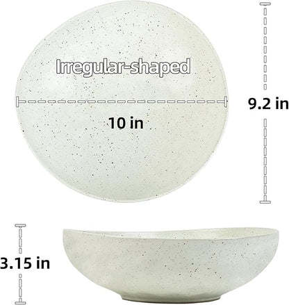 White Speckled Ceramic Decorative Bowl, Textured Stoneware Fruit & Salad Bowl for Table Centerpiece or Entryway