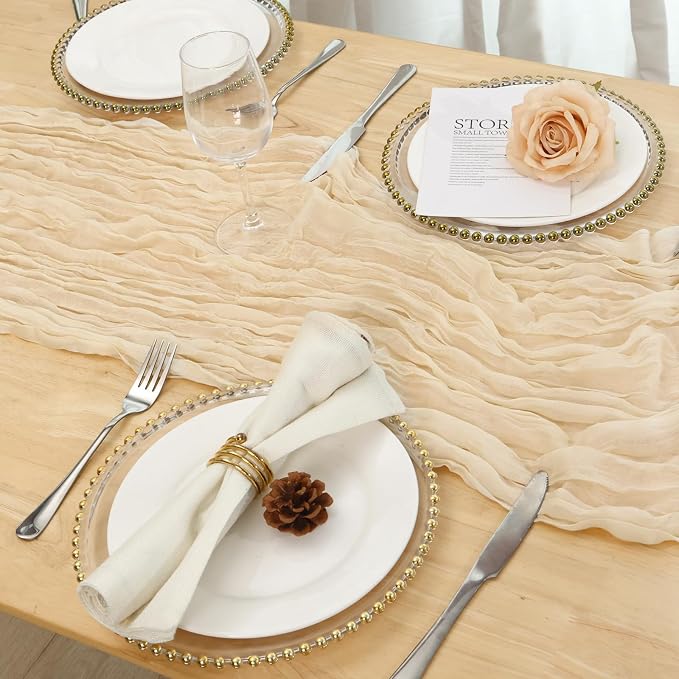 6 Pack Ivory Cream Cheesecloth Table Runner 120 Inch Boho Wedding Decor | - Image 5