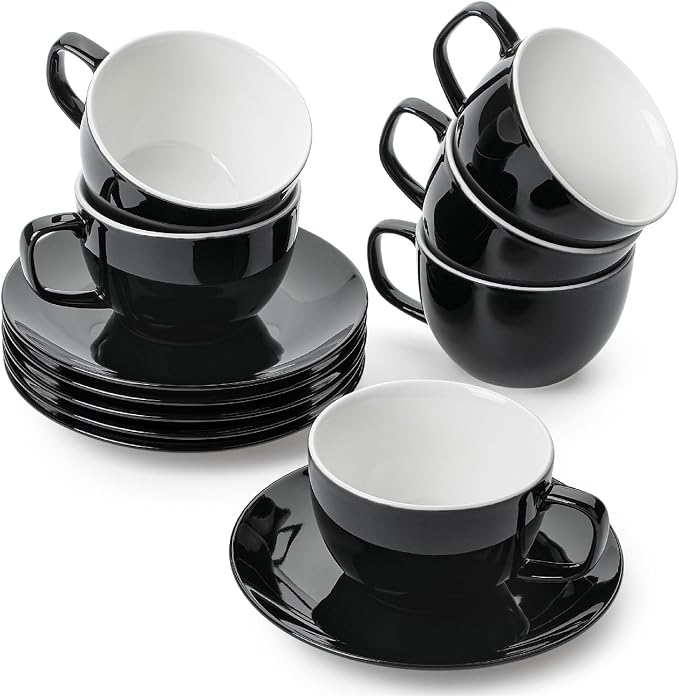 BTaT- Cappuccino Cups with Saucers 6 oz, Au Lait, Flat White, Dishwasher by BrewToATea