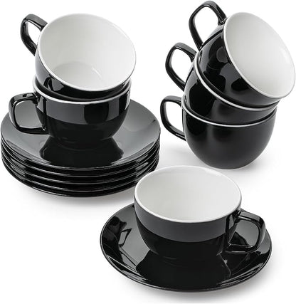 BTaT- Cappuccino Cups with Saucers 6 oz, Au Lait, Flat White, Dishwasher by BrewToATea