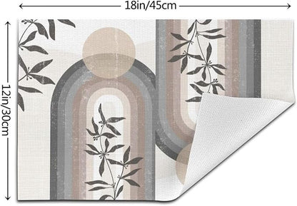 Boho Leaf Mid Century Placematss, Bohemian Plant Mid Century Palm Tropical Abstract Modern Washable Place Mats 12x18Inch for Dining Kitchen Farmhouse Decor 6 PCS