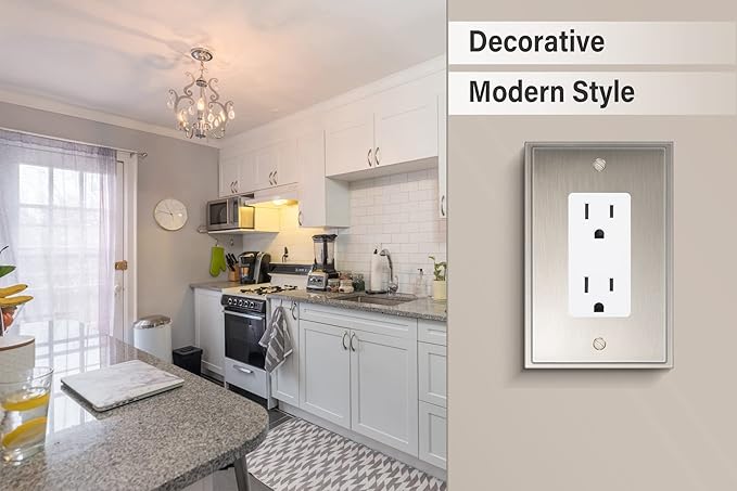 Henne Bery Soft Modern Decorative Wall Plate Switch Plate Outlet Cover (Single Decorator 3PK, Satin Nickel)