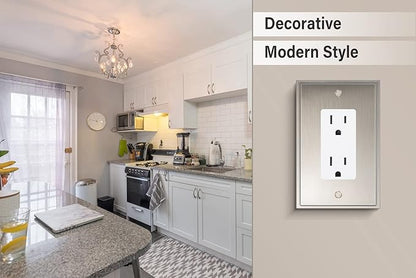 Henne Bery Soft Modern Decorative Wall Plate Switch Plate Outlet Cover (Single Decorator 3PK, Satin Nickel)