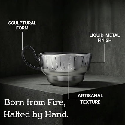 Volcanic Ash Titanium Finish Coffee Mug and Saucer Set | Modern Sculptural - Image 3