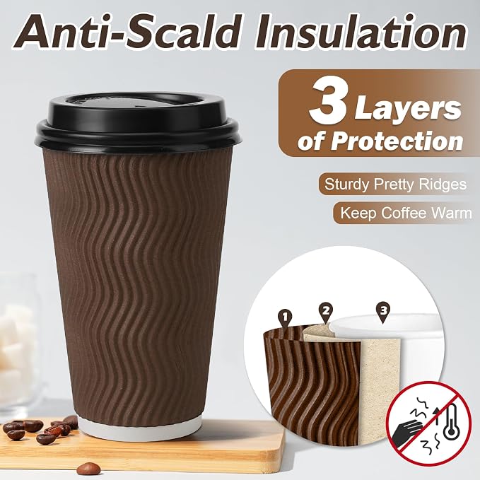 500 Pack 16 oz Insulated Disposable Paper Coffee Cups - Image 3