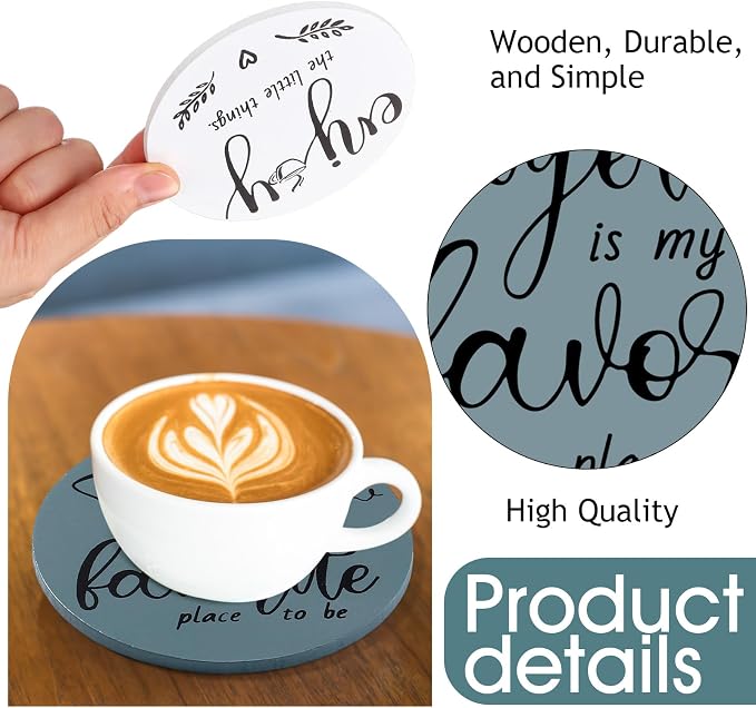 Queekay Coasters Set of 6 House Warming Gifts New Home Wooden Farmhouse Drink - Image 3