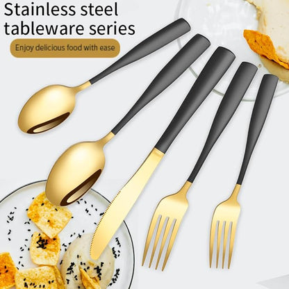 Black Gold Silverware Set for 8, Stainless Steel 40 Piece Modern Cutlery Set - Image 6