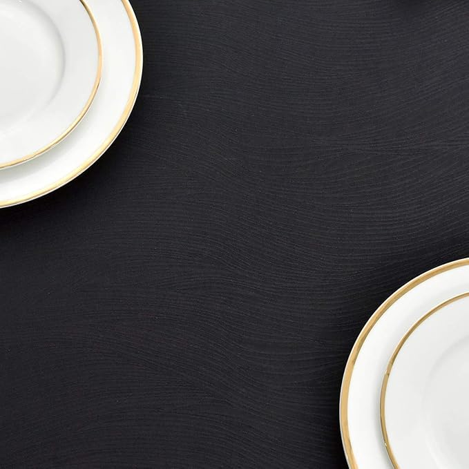 maxmill Jacquard Table Cloth Waving Pattern Water Proof Wrinkle Free Heavy Weight Soft Tablecloth Decorative Fabric Table Cover for Outdoor and Indoor Use Rectangular 60 x 104 Inch Black