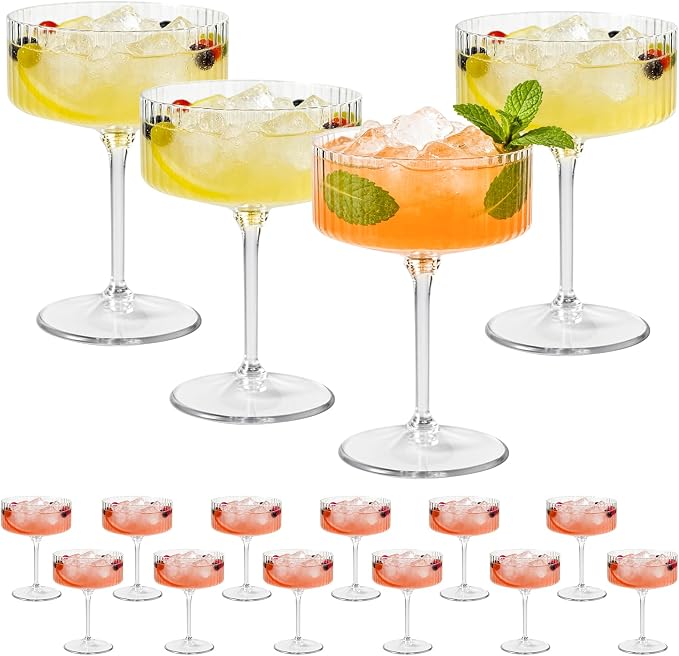ZOMUIA Ribbed Coupe Glasses 16 Pcs, 10 oz Plastic Champagne Coupe Detachable by ZOMUIA