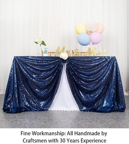 ShinyBeauty Sequin Tablecloth 60x102 Inches Navy Blue Cake Rectangle Tablecloth - Image 3