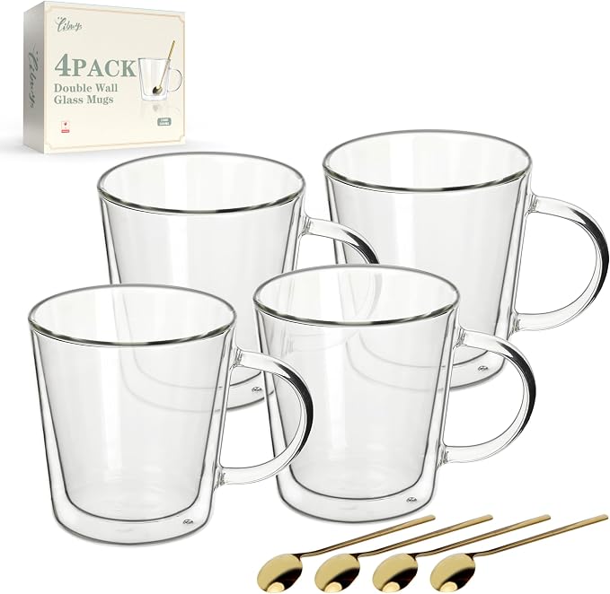 LIBWYS 12oz Double Wall Glass Coffee Mugs, Cappuccino Latte Tea Cups by LIBWYS