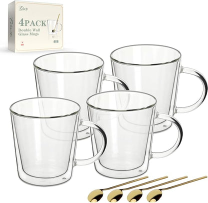 LIBWYS 12oz Double Wall Glass Coffee Mugs, Cappuccino Latte Tea Cups by LIBWYS
