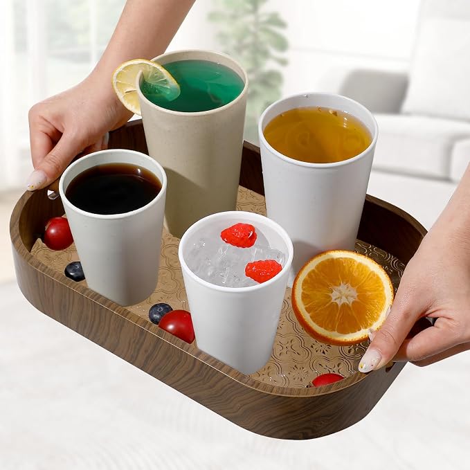 HEYCOME Set of 16 Wheat Straw Cups, Reusable Plastic Cups Sets, Water Glasses - Image 7