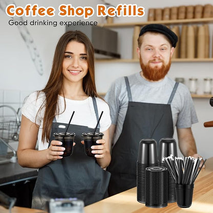 Ziliny 50 Sets 12 oz Black Plastic Cups - Image 7
