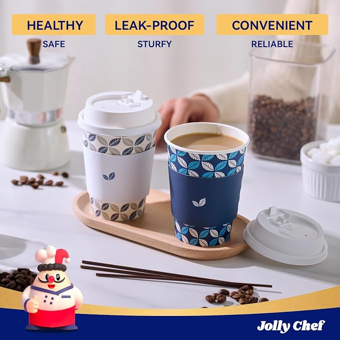 JOLLY CHEF 12oz Paper Coffee Cups 100 Pack, Disposable To Go Coffee Cups - Image 5