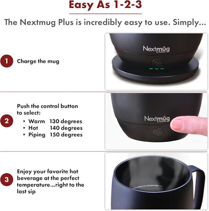 Nextmug Plus - Temperature-Controlled, Self-Heating Coffee Mug | – No App - Image 2
