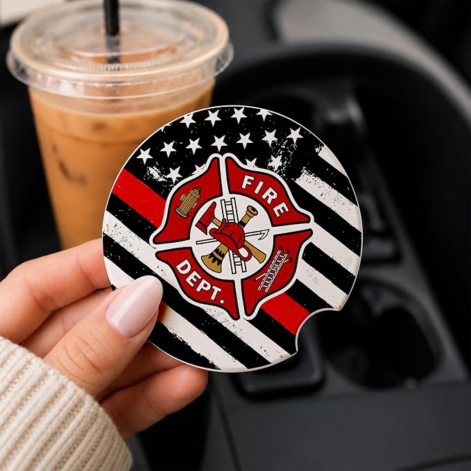 Firefighter Car Coasters Set of 2 – Firefighter's Prayer Ceramic Cup Holder - Image 5