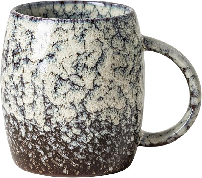 Ivory Nebula Ceramic Coffee Mug - 14 oz Unique Reactive Glaze Coffee Cup by XIYUANJI