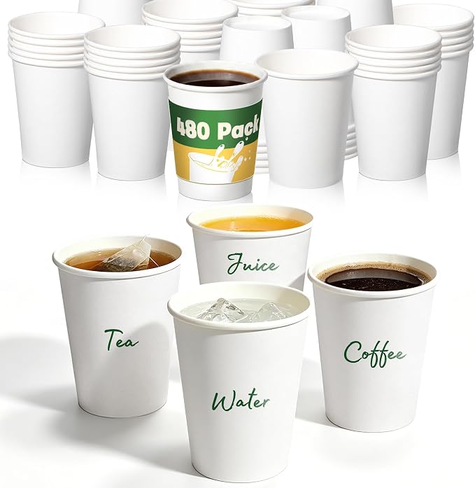 480 Pack 8 oz White Paper Cups, Disposable Coffee Cups by Unknown