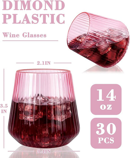 Ciaell 30 Pack Pink Plastic Wine Glasses - Image 7