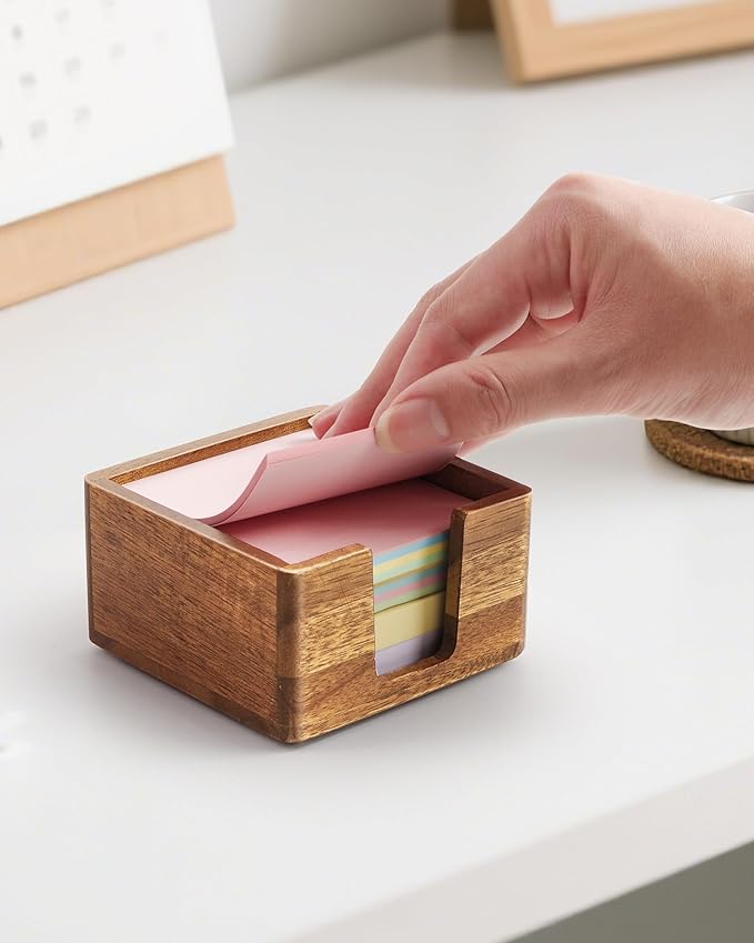 Acacia Wood Sticky Note Holder, Post It Note Dispenser - Image 4