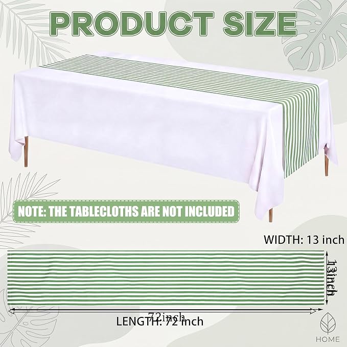 6 Pcs Green and White Stripe Table Runner 13 x 72 Inch | Linen Kitchen Dining - Image 2