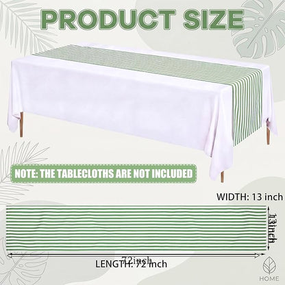 6 Pcs Green and White Stripe Table Runner 13 x 72 Inch | Linen Kitchen Dining - Image 2