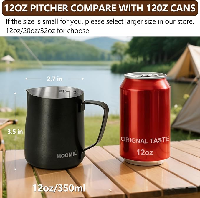 HOOMIL Milk Frothing Pitcher, 12oz/20oz/32oz 304 Stainless Steel | Steaming - Image 3