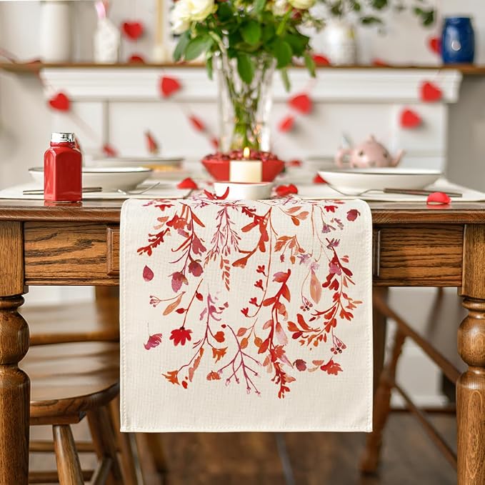 Artoid Mode Floral Leaves Valentine's Table Runner, Wild Flowers Seasonal - Image 3