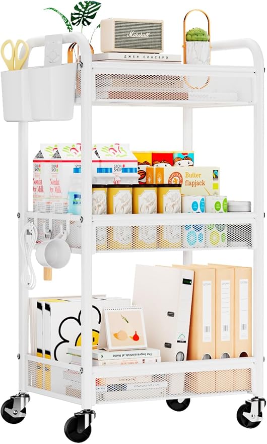 3 Tier Metal Rolling Cart, Art Workspace, Bedside Storage by YASONIC