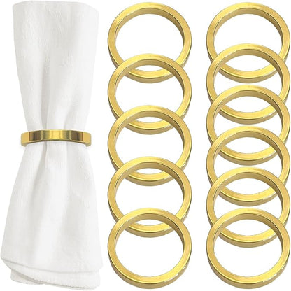 Shiny Gold Napkin Rings Set of 12, Zinc Alloy Circle Style, Modern Cuff Design by Homewear