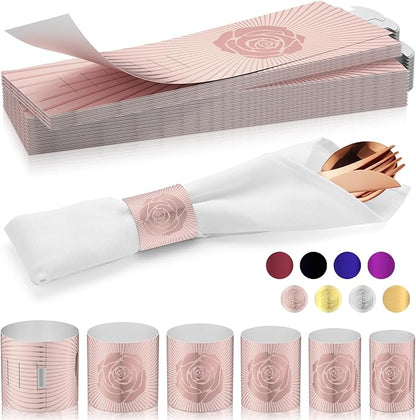 Christmas Napkin Rings Set of 100, 2 Colors in 1, Reusable Adjustable Napkin Bands for Holiday Parties, Wedding, Thanksgiving Table Decor, Waterproof Tear-Proof (Rose Gold) Great Gift Idea