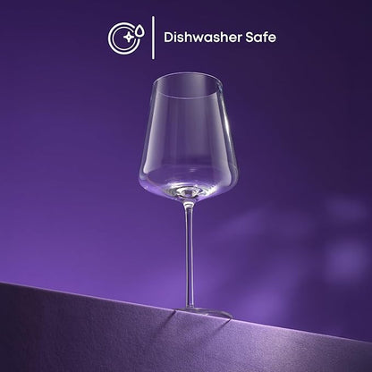 JoyJolt Sidney Burgundy Wine Glasses Set of 4 | 22.5 oz Stemmed Large Red Wine Glasses | Modern Home Bar Glass Set (Clear) | Premium Crystal Stemware Made in Europe