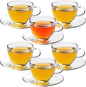 7oz Glass Tea Cups and Saucers, 6 Pack Clear Teacup and Saucer Set, Glass Tea by PYVYLO