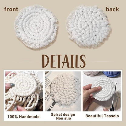 Coomin Car Coasters for Cup Holders, 3.8in 2p Beige | Absorbent Macrame Drink - Image 5