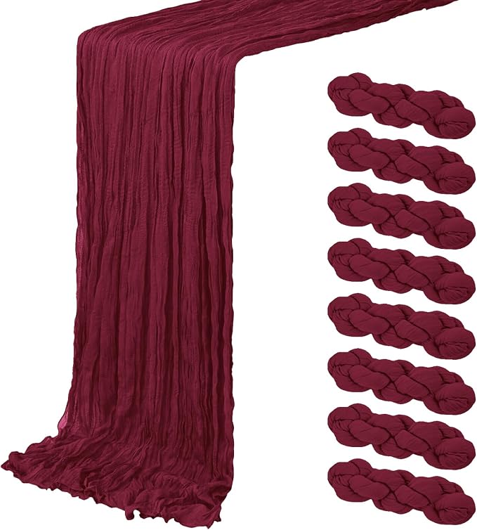 8 Pack Burgundy Cheesecloth Table Runner 20 x 120 inch Gauze Table Runners 10 by ACSUIT