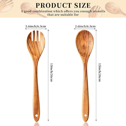 Gudamaye Acacia Wooden Salad Server Set, 13 inch Salad Tongs - Image 2