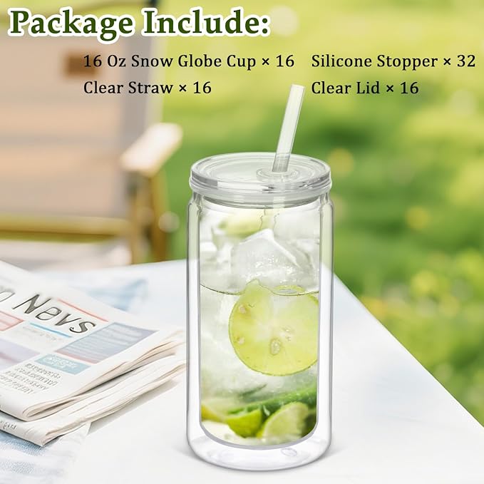 16 Pack 16 Oz Plastic Snow Globe Tumbler, Snowglobe Cups, Acrylic Snowglobe Cup - Image 6