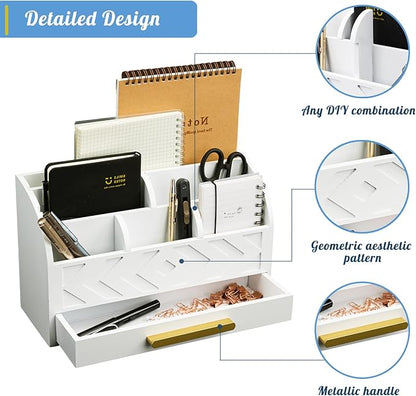 Wooden Desk Organizer Mail Organizer Countertop, Desktop Organizer Mail Sorter Mail Holder Bill Organizer for Desk, Desk Organizers and Accessories for Women (White)